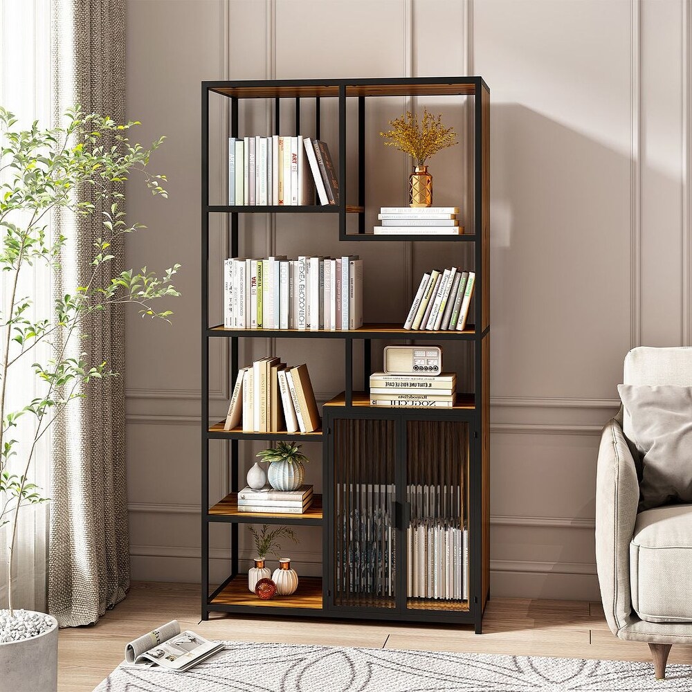 Farmhouse Metal   Wood Storage Bookshelf Display Bookcase