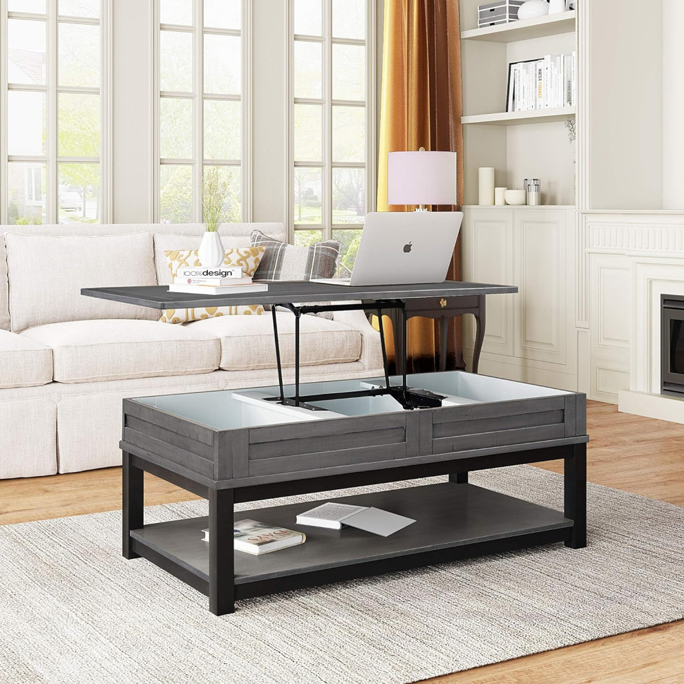 Modern Coffee Table  Open Shelf  ampRectangular Lifting Top With Inner Space  Grey   Modern   Coffee Tables   by Decor Love  Houzz