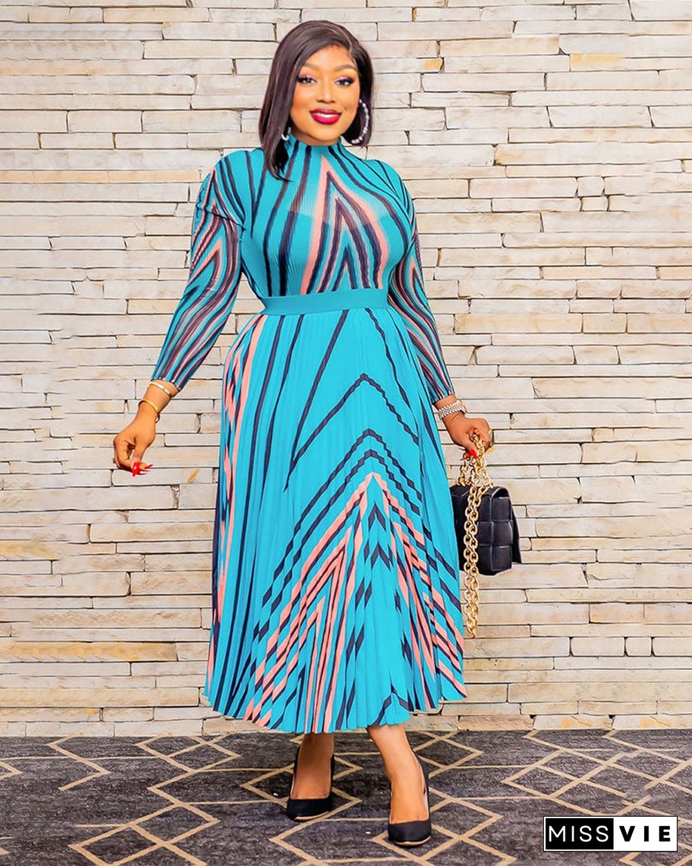 wave stripe print maxi dress