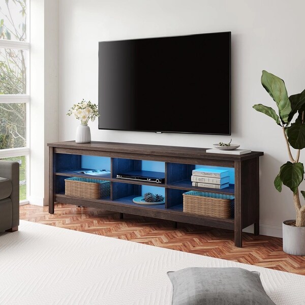 Classic TV Stand with LED Lights for 55-85 Inch TV， Black/Espresso/Oak