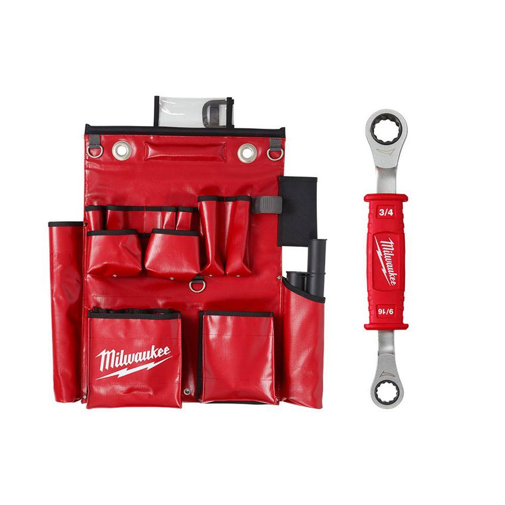 MW Lineman's Compact Aerial Tool Apron with Lineman's 2-In-1 Insulated Ratcheting Box Wrench 48-22-8291-48-22-9211