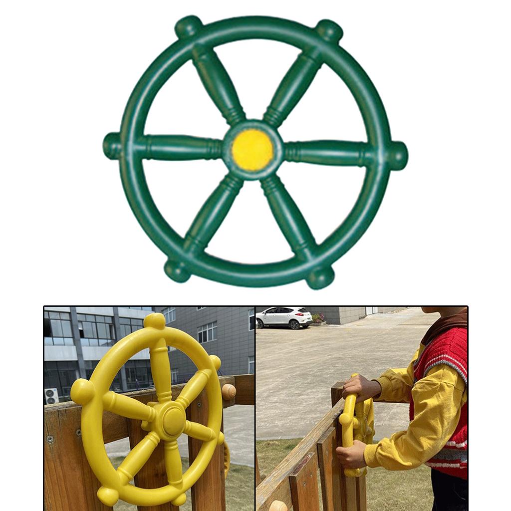 Pirate Ship Wheel for Kids Outdoor Playhouse， Treehouse， Backyard Playset Or Swingset， Playground Accessories， Wooden Attachments Parts - green