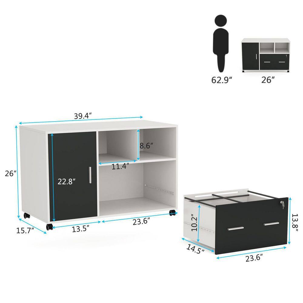 BYBLIGHT Atencio White Lateral Filing Cabinet with Storage Shelves Mobile Printer Stand BB-C0312XF