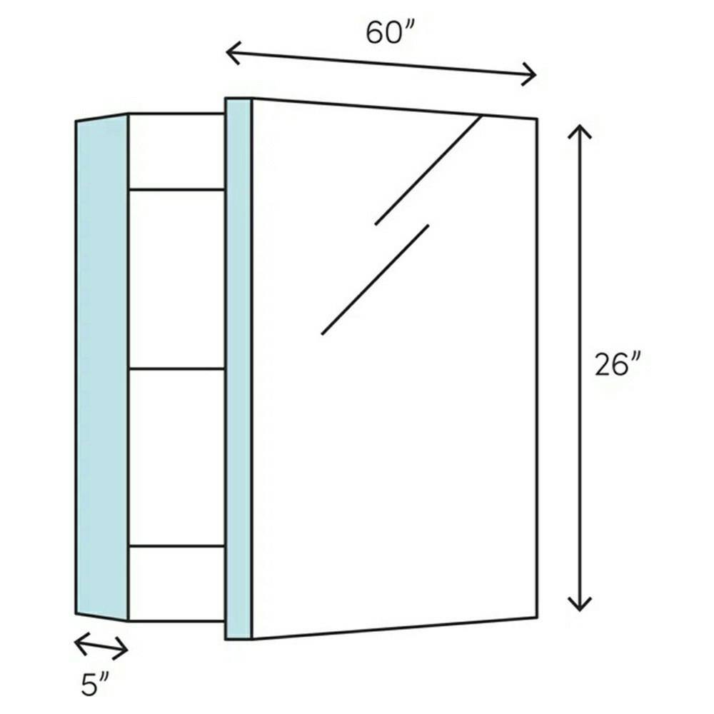 Fresca 59 in. W x 26 in. H x 5 in. D Frameless Glass Recessed or Surface-Mount 4-Shelf Bathroom Medicine Cabinet FMC8019