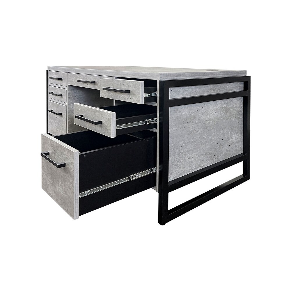 Modern Wood Laminate Double Pedestal Executive Desk  Writing Table  Office Desk With Drawers  Concrete Gray