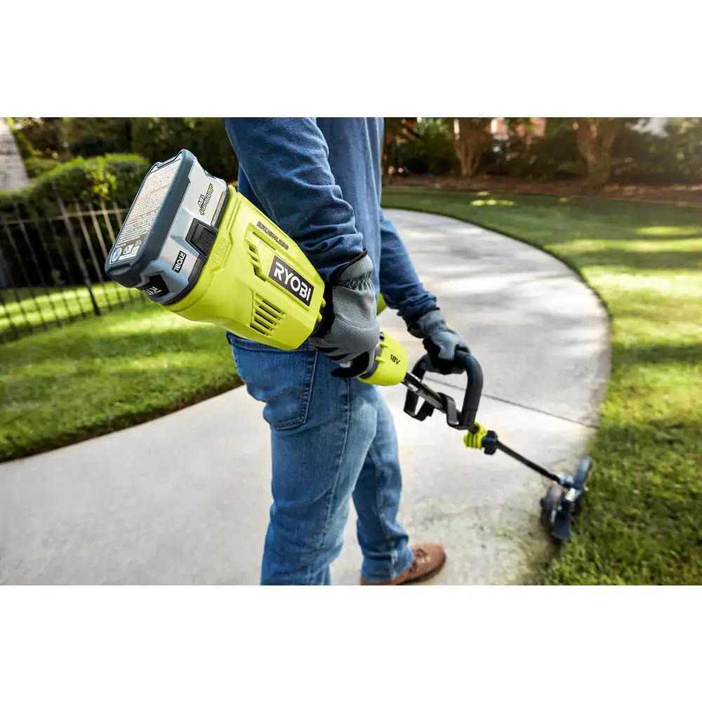 RYOBI P20110-EDG ONE+ 18V Brushless 15 in. Cordless Attachment Capable String Trimmer with Edger Attachment， 4.0 Ah Battery， and Charger