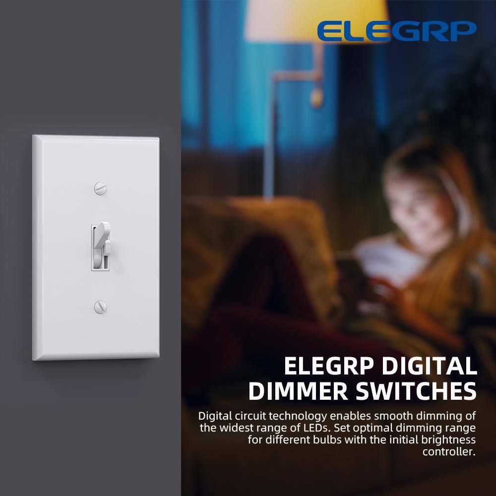 ELEGRP Slide Toggle Dimmer Switch for Dimmable LED CFL and Incandescent Bulbs Single Pole3-Way White (2-Pack) DM101S-WH2N