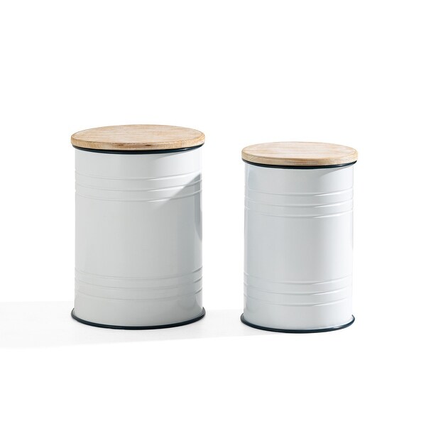 Set of 2 Indoor or Outdoor Farmhouse Enameled Storage Side Tables