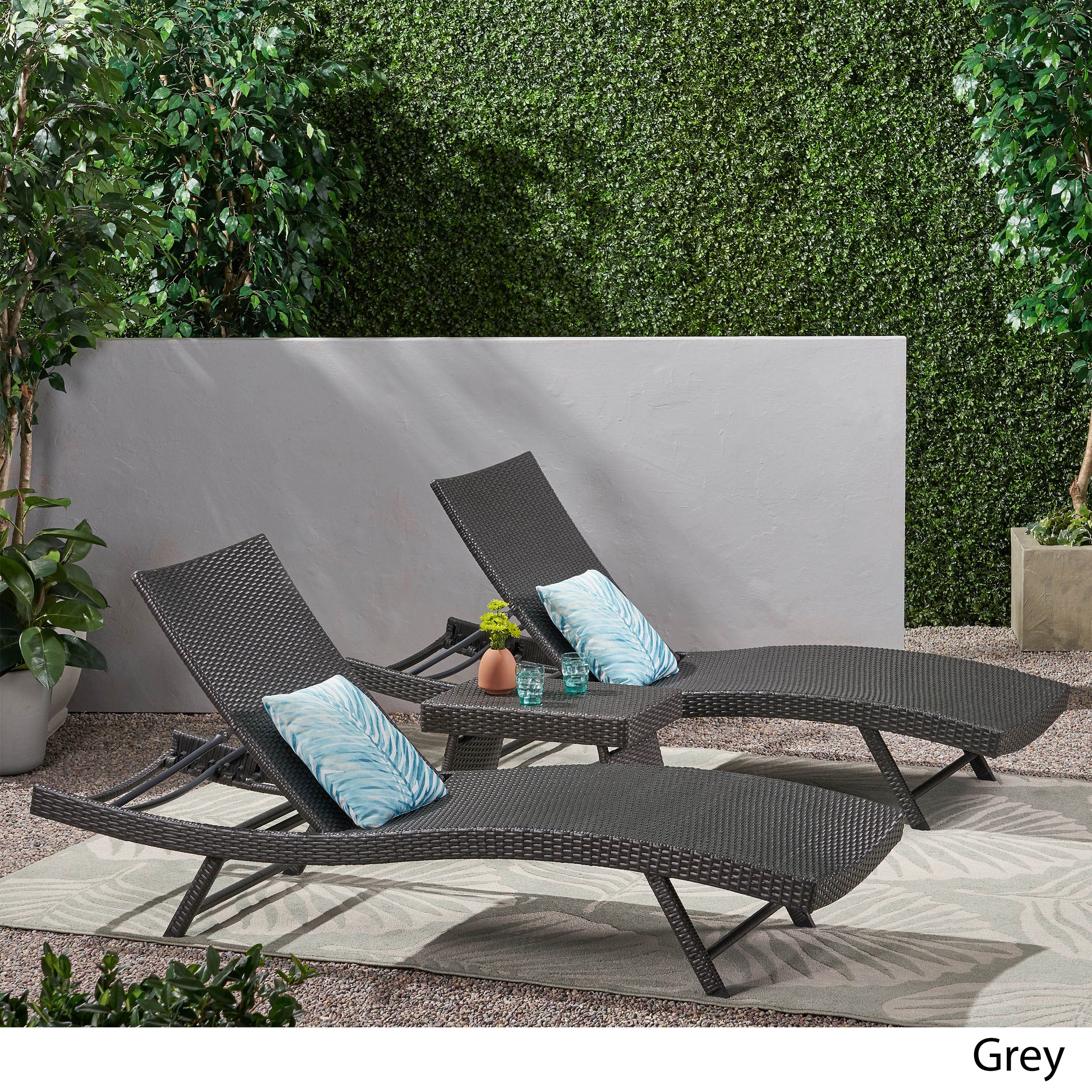 Eliana Outdoor 3 Piece Wicker Chaise Lounge Set