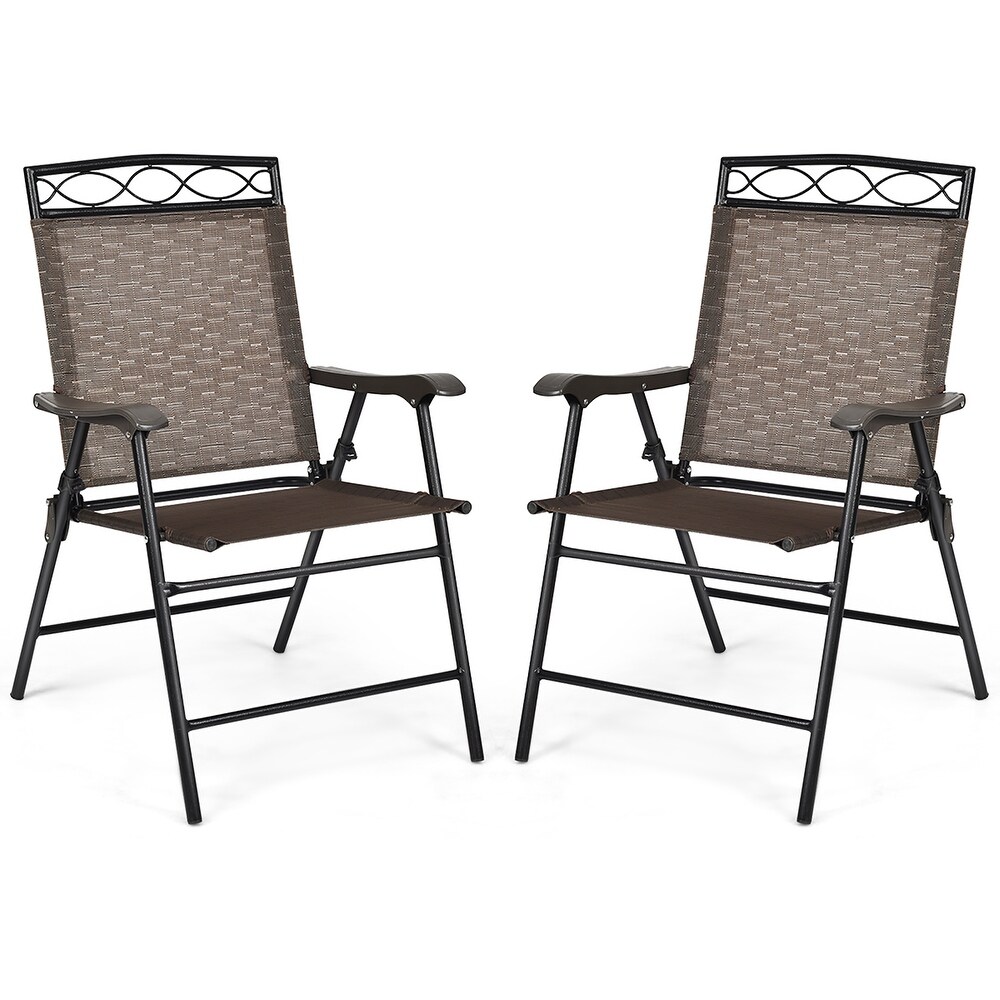 Set of 2 Patio Chairs Outdoor Folding Lawn Chairs with Steel Frame