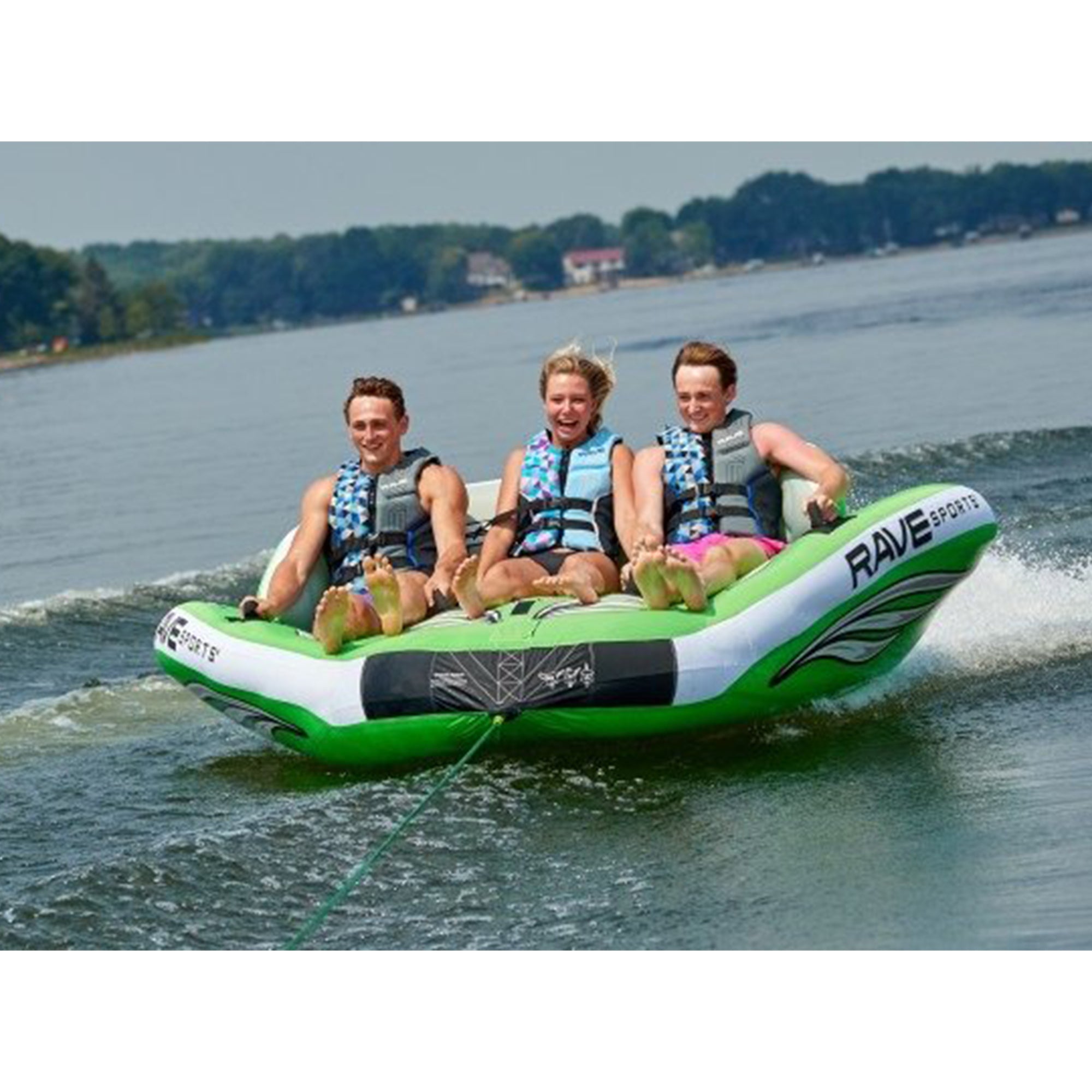 RAVE Sports Inflatable Wake Hawk Towable Boating Water Tube Raft， Green