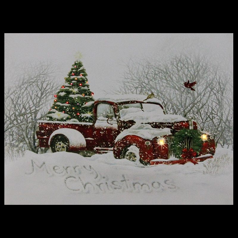 Northlight LED Fiber Optic Truck Tree Christmas Canvas Wall Art