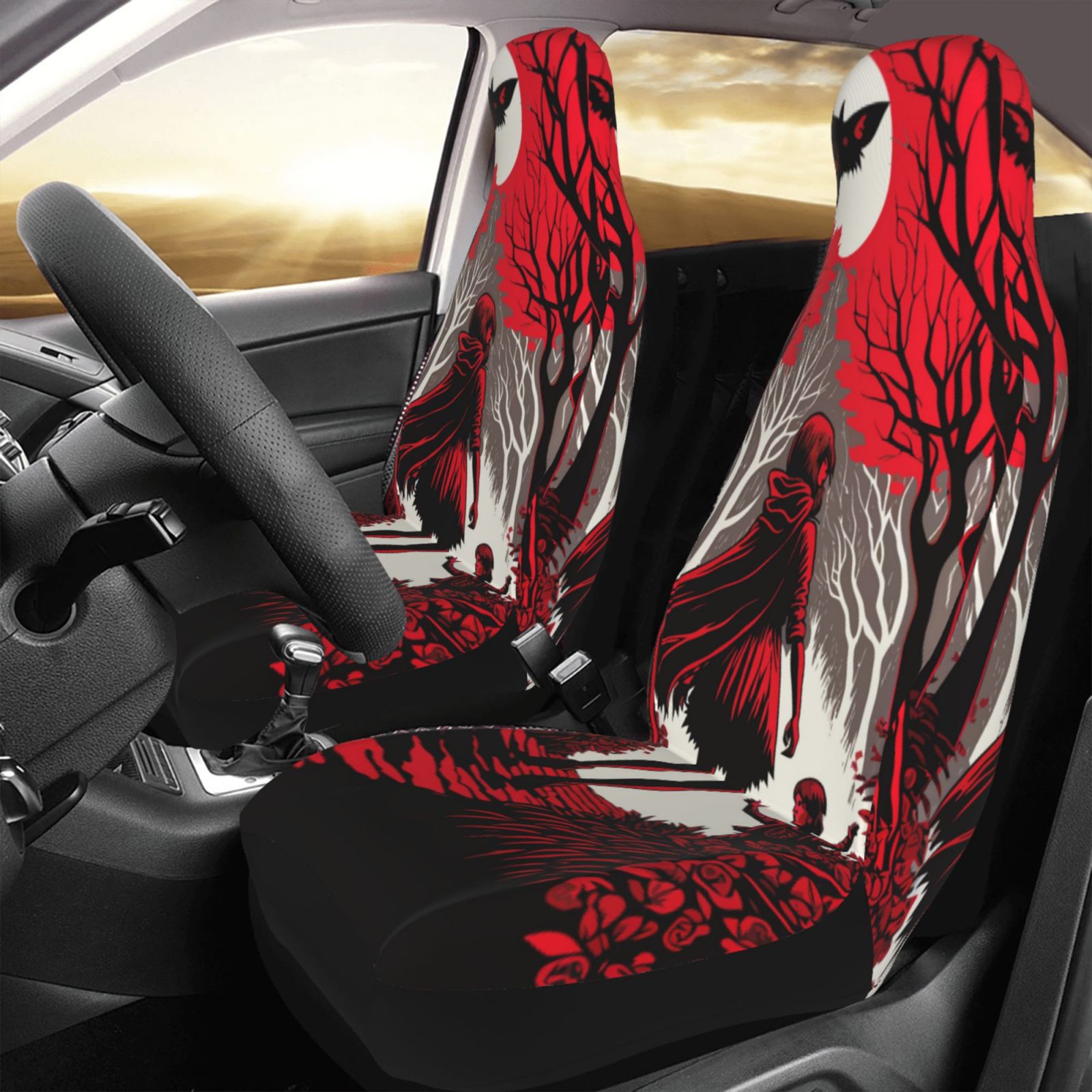 TEQUAN Front Seat Covers， Little Red Riding Hood Pattern 2 Piece Car Seat Cover Fit Most Car SUV Truck Van