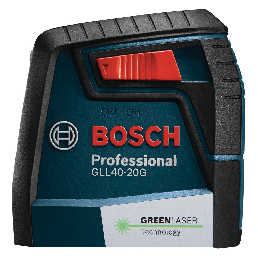 Bosch 40 ft. Green Cross Line Laser Level Self Leveling with VisiMax Technology 360 Degree Mounting Device and Carrying Pouch GLL 40-20 G