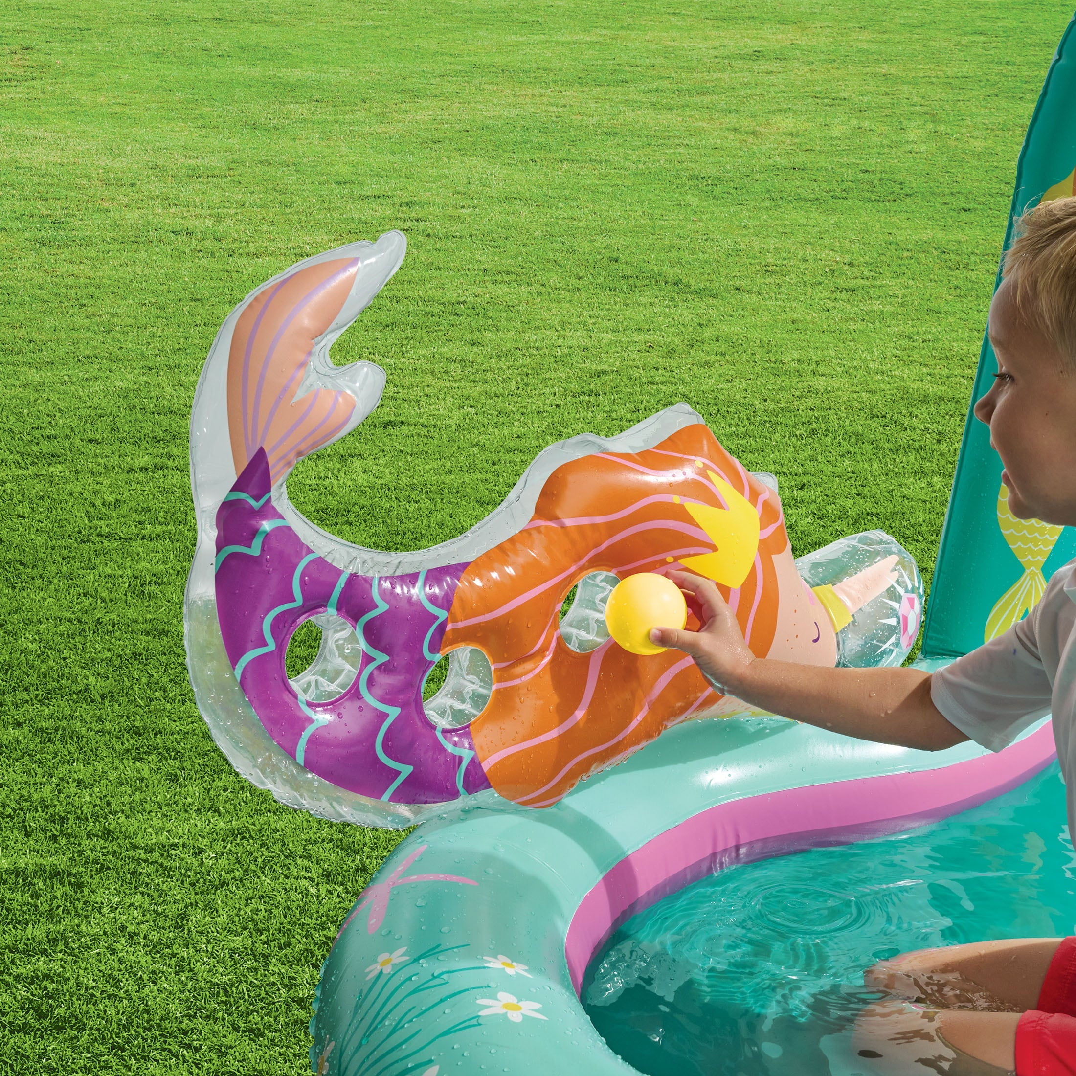 Bluescape Mermaid Inflatable Play Center, Kids Splash Pool with Sprinkler, Toys & Slide,  Age 2 & up, Unisex