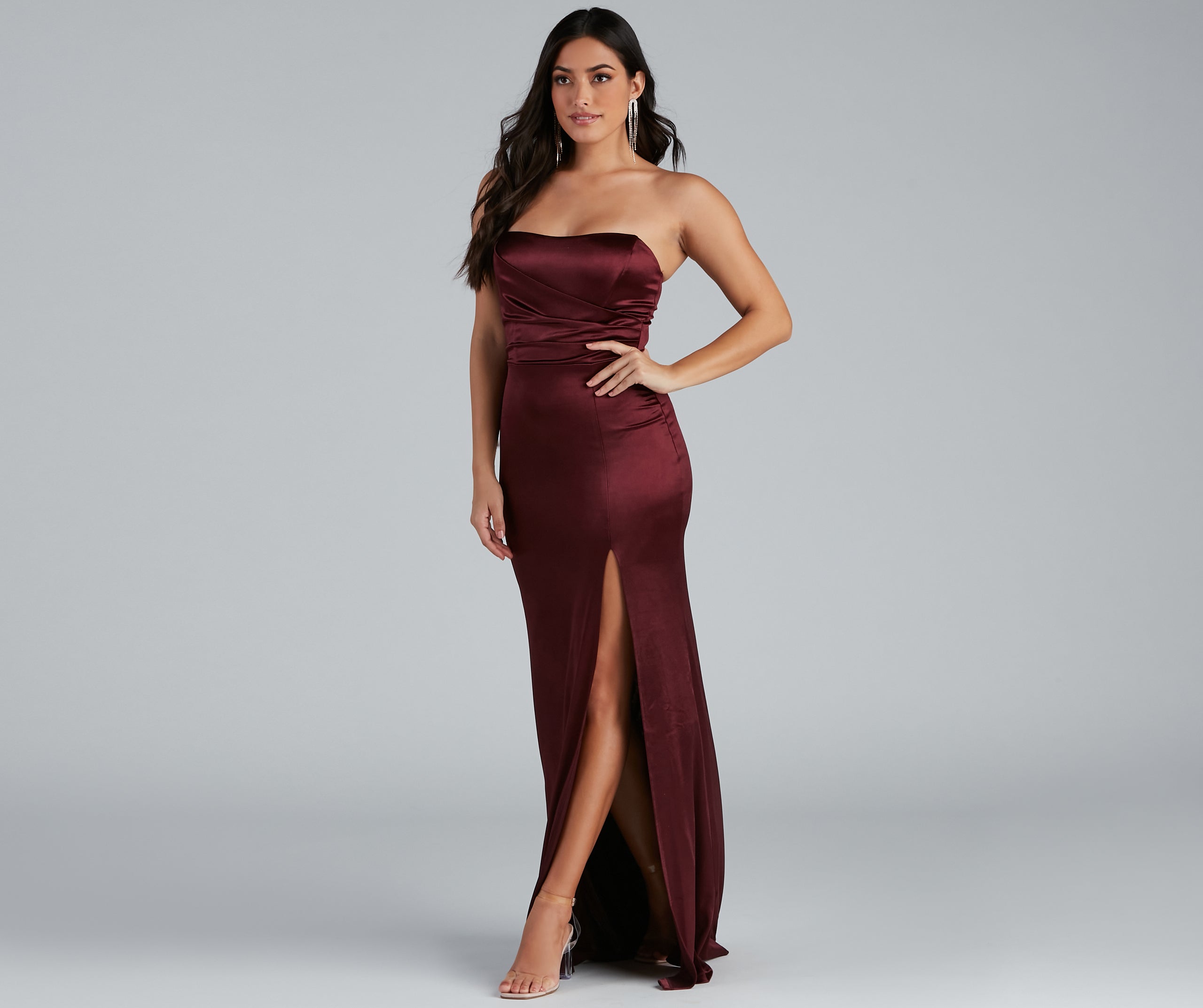 Gianna Strapless High-Slit Satin Dress