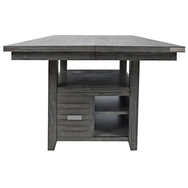 Wooden Dining Table with 4 Interior Shelves and Sliding Door， Gray