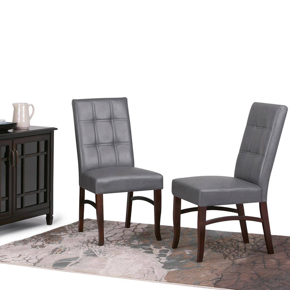 Simpli Home Ezra Contemporary Deluxe Dining Chair (Set of 2) in Stone Grey Faux Leather AXCDCHR-003-G