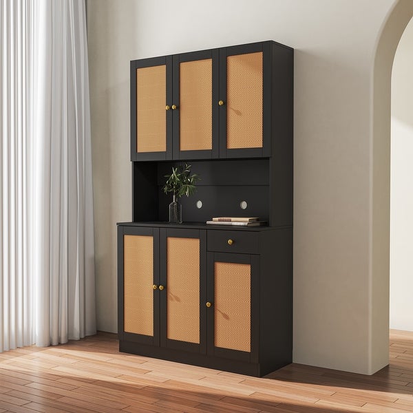 Modern High Wardrobe Cabinet，with 6 Doors，1 Open Shelves and 1 Drawer - - 37310973