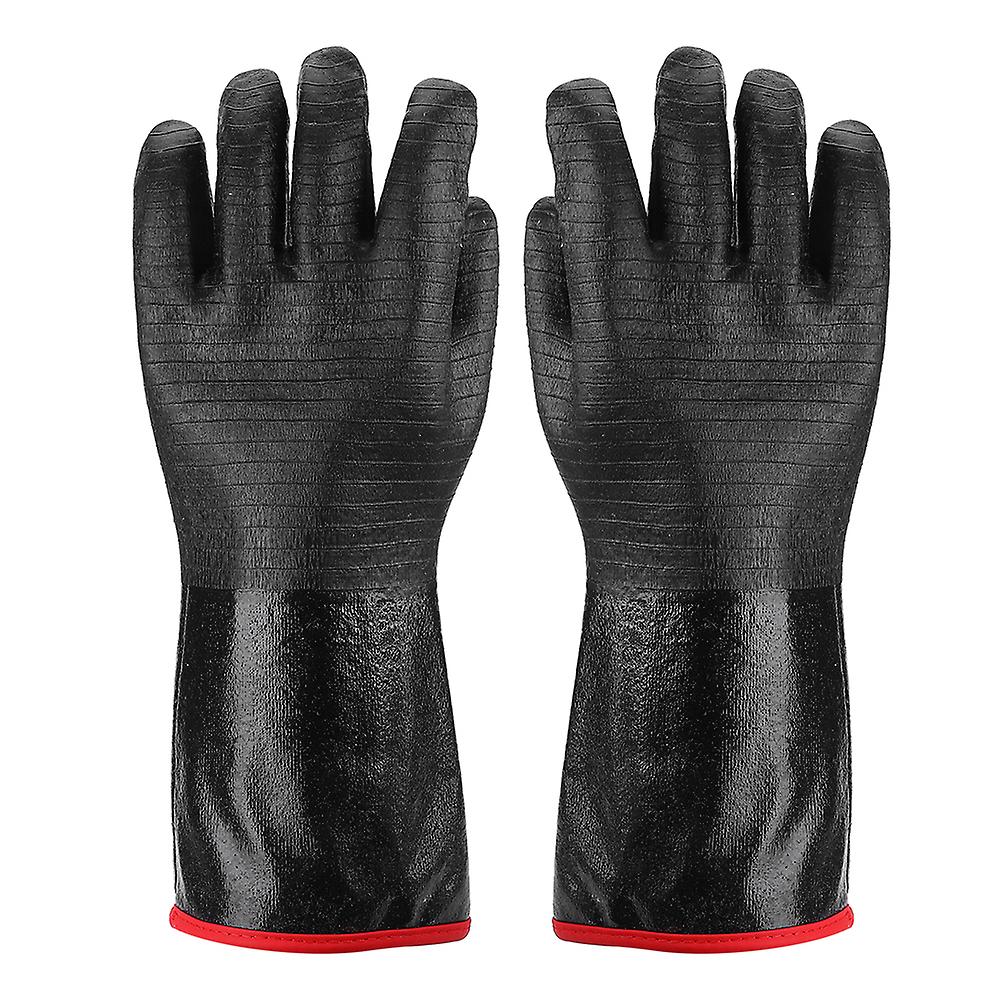 A Pair Heavy Type Neoprene Black High Temperature Resistance Heatproof Barbecue Thermal Insulation Gloves14 Inch Black