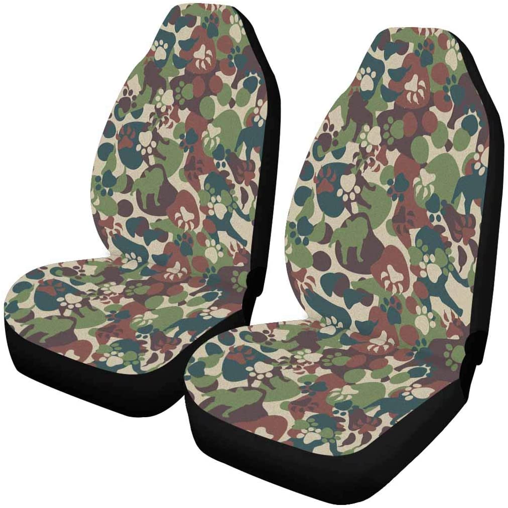 FMSHPON Set of 2 Car Seat Covers Dog Camouflage Pattern Universal Auto Front Seats Protector Fits for Car，SUV Sedan，Truck