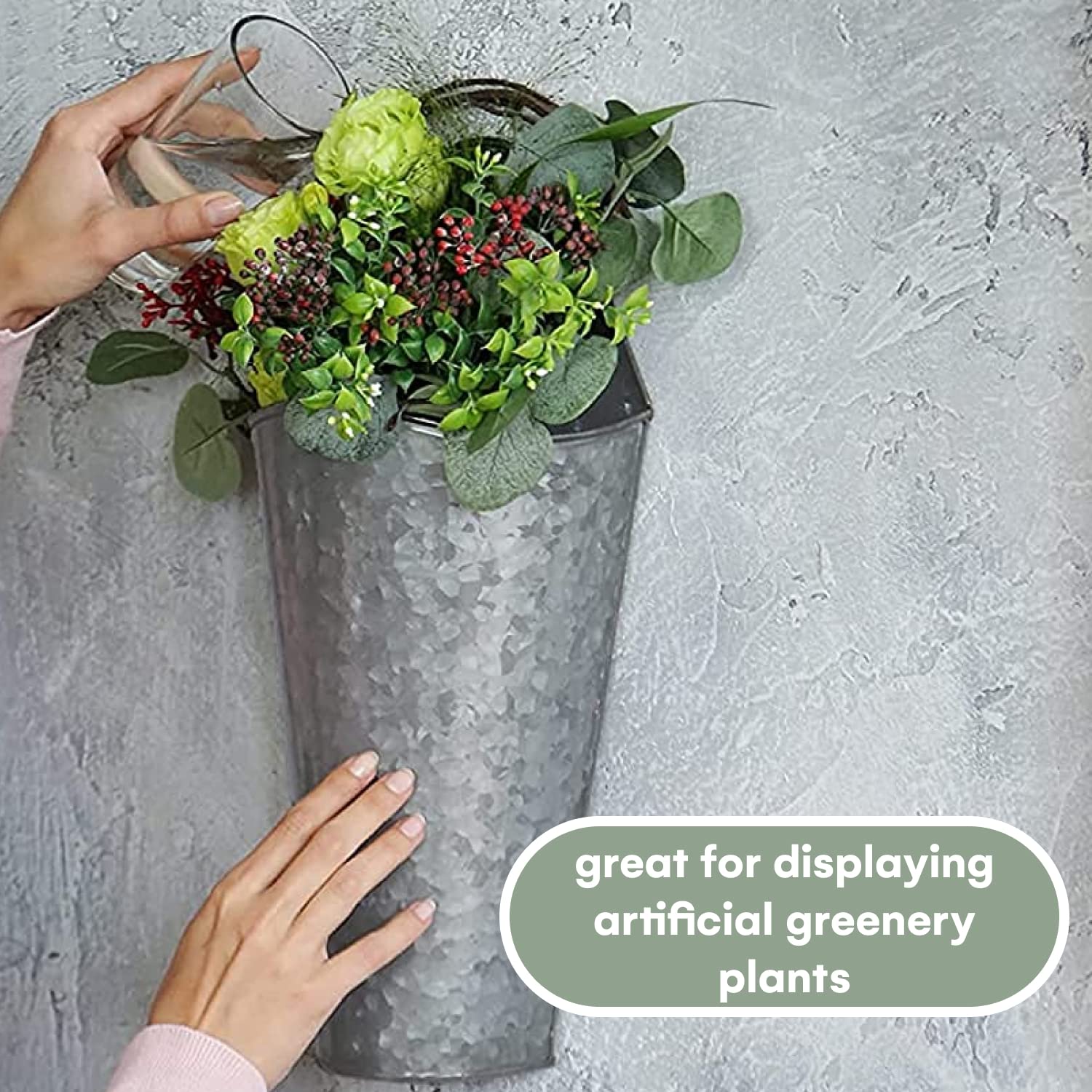 Hallops, Galvanized Wall Planters 16 in x 7.5 in 16 in2 Large Metal Hanging Vase Decor