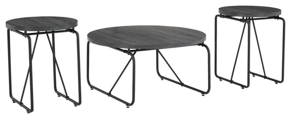 Modern 3 Piece Coffee Table Set With Side Tables  Metal Base  Charcoal   Industrial   Coffee Table Sets   by VirVentures  Houzz