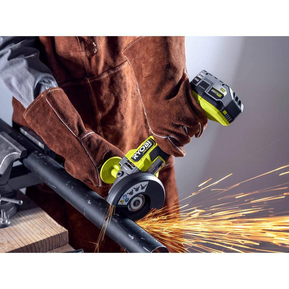 RYOBI ONE+ 18V HIGH PERFORMANCE Kit w (2) 4.0 Ah Batteries 2.0 Ah Battery 2-Port Charger  ONE+ HP Brushless Angle Grinder PSK023-PBLAG01B