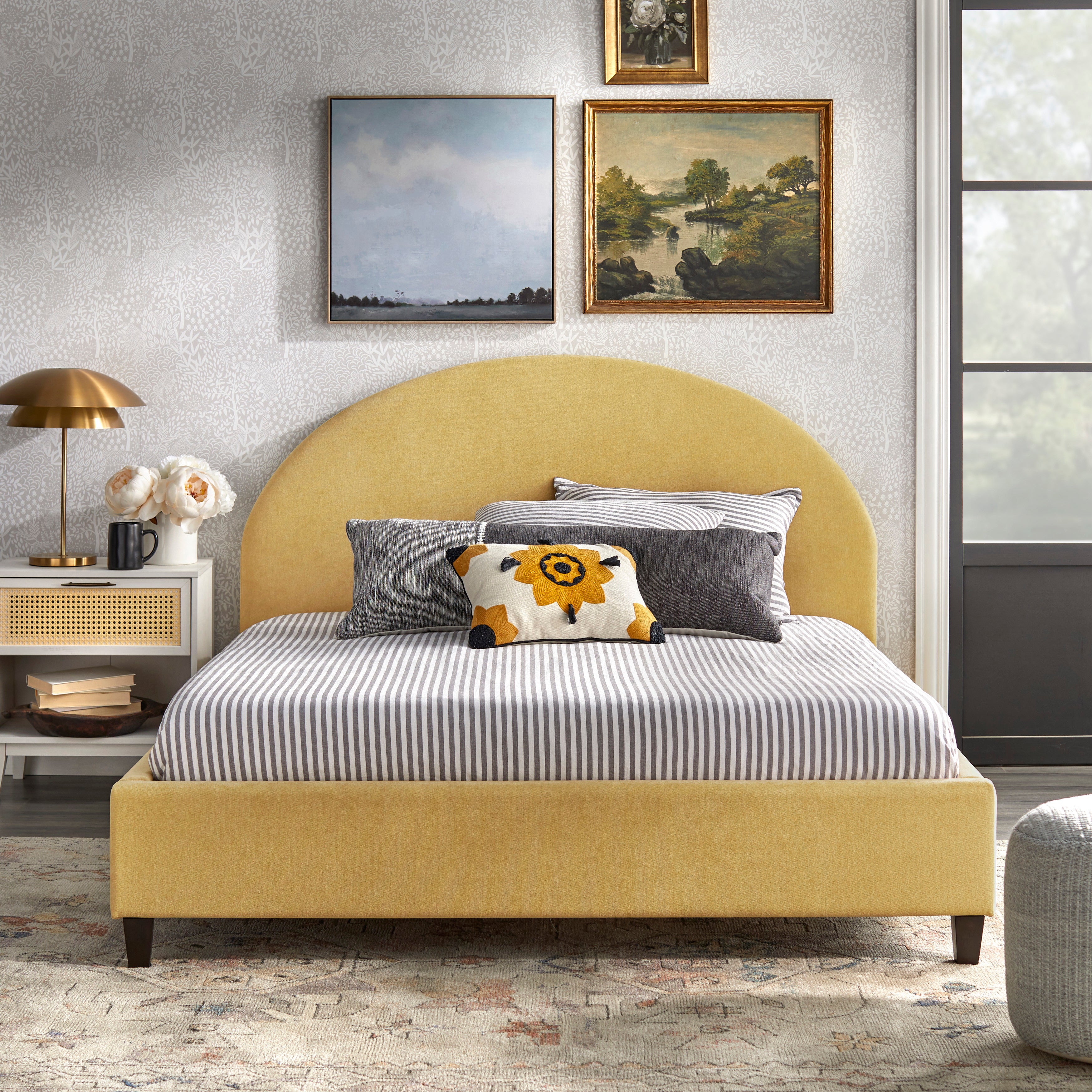 angelo:HOME Upholstered Queen Bed Frame - Ava - Yellow