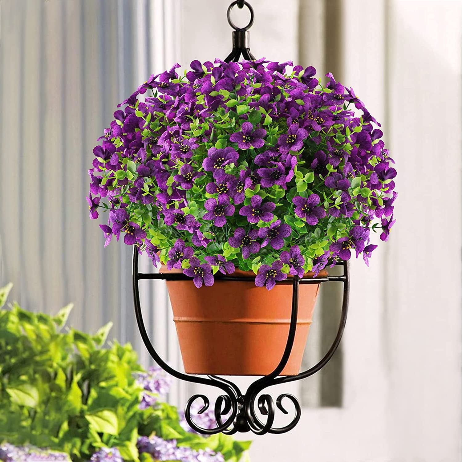 GRNSHTS 6 Bundles Artificial Flowers UV Resistant Fake Plants Outdoor Faux Plastic Flowers Garden Window Box Porch Home Decor (Purple)