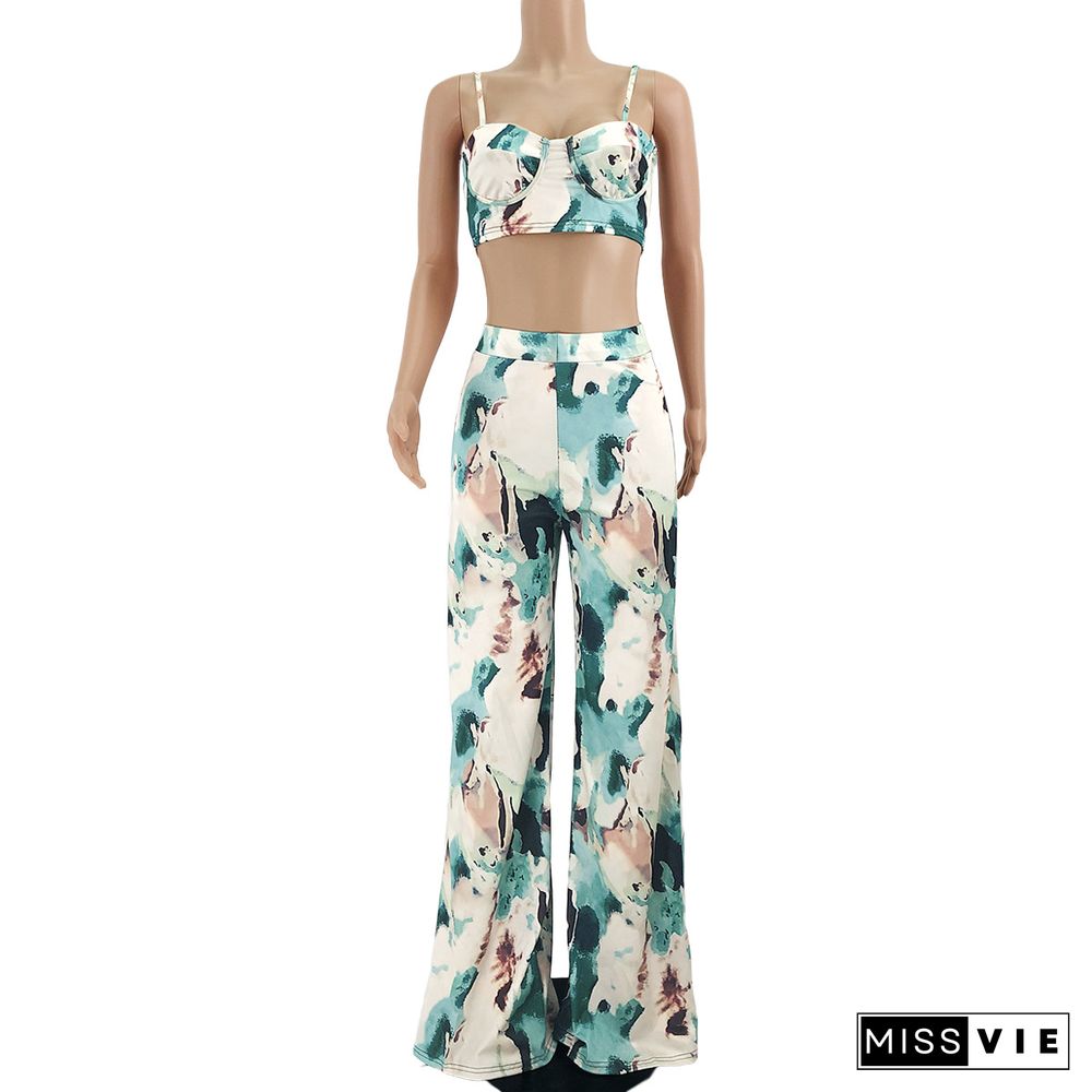 Tie Dye Printed Crop Top & Wide Leg Loose Pants Set