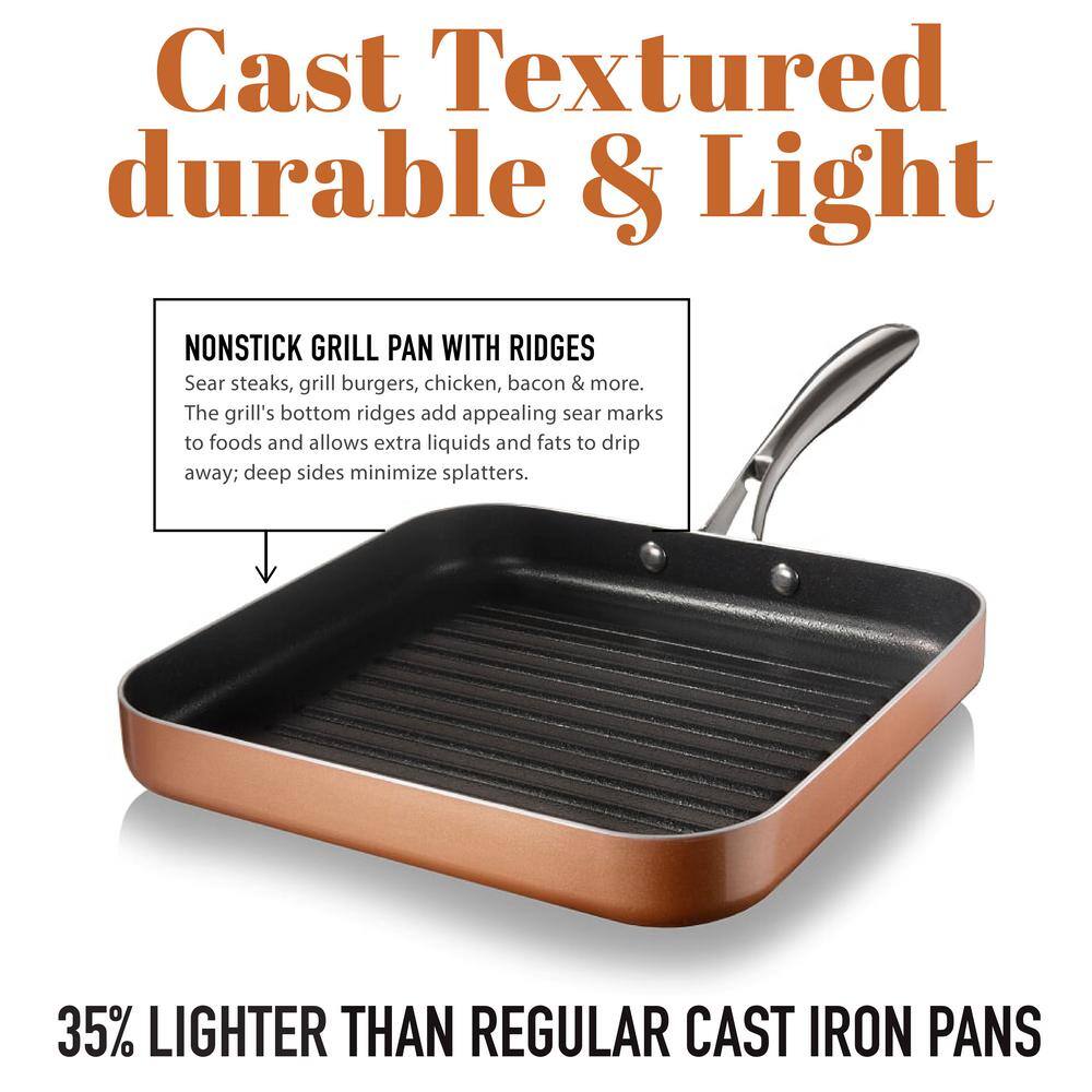 Gotham Steel 10.5 in. Copper Cast Textured Surface Aluminum Non-Stick Grill Pan 2996