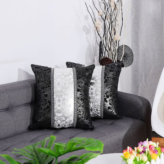 X 18 quot Polyester Plaid Bed Sofa Decorative Pillow Cover Black And Silver