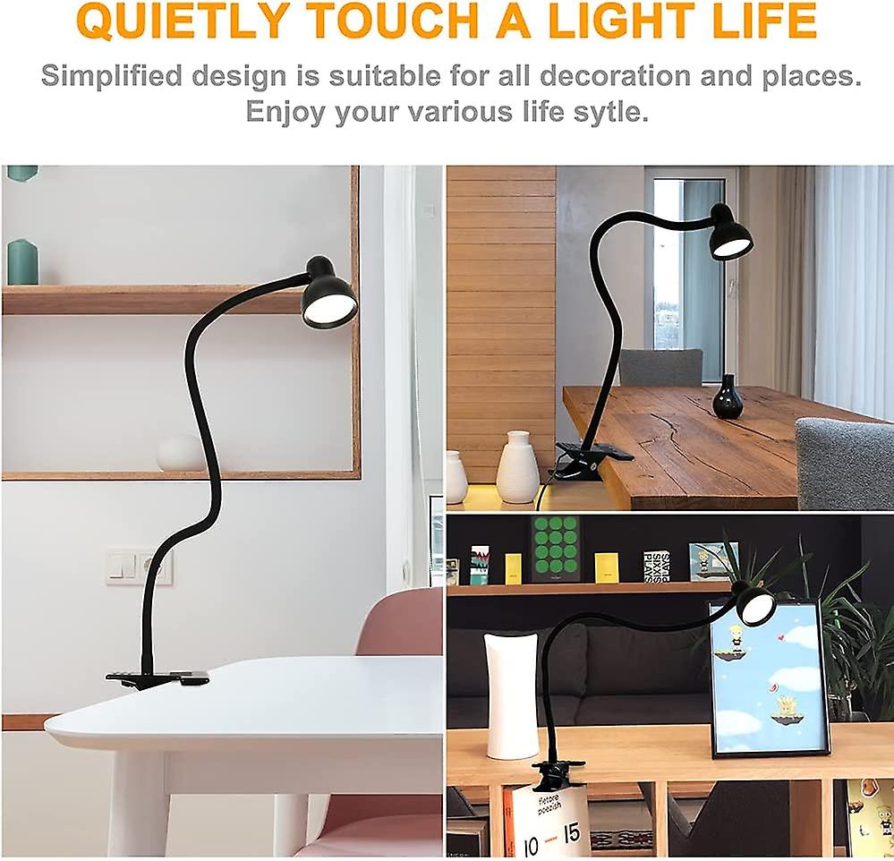 Clip On Light Reading Light 3 Colors 3000-6500k 10 Brightness Levels Eye Caring Led Desk Lamp With Clamp Flexible Gooseneck Clip On Desk Lamp For Bed