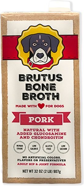 Brutus Broth Pork Flavored Grain-Free Bone Broth Dog Food Topping， 32-oz