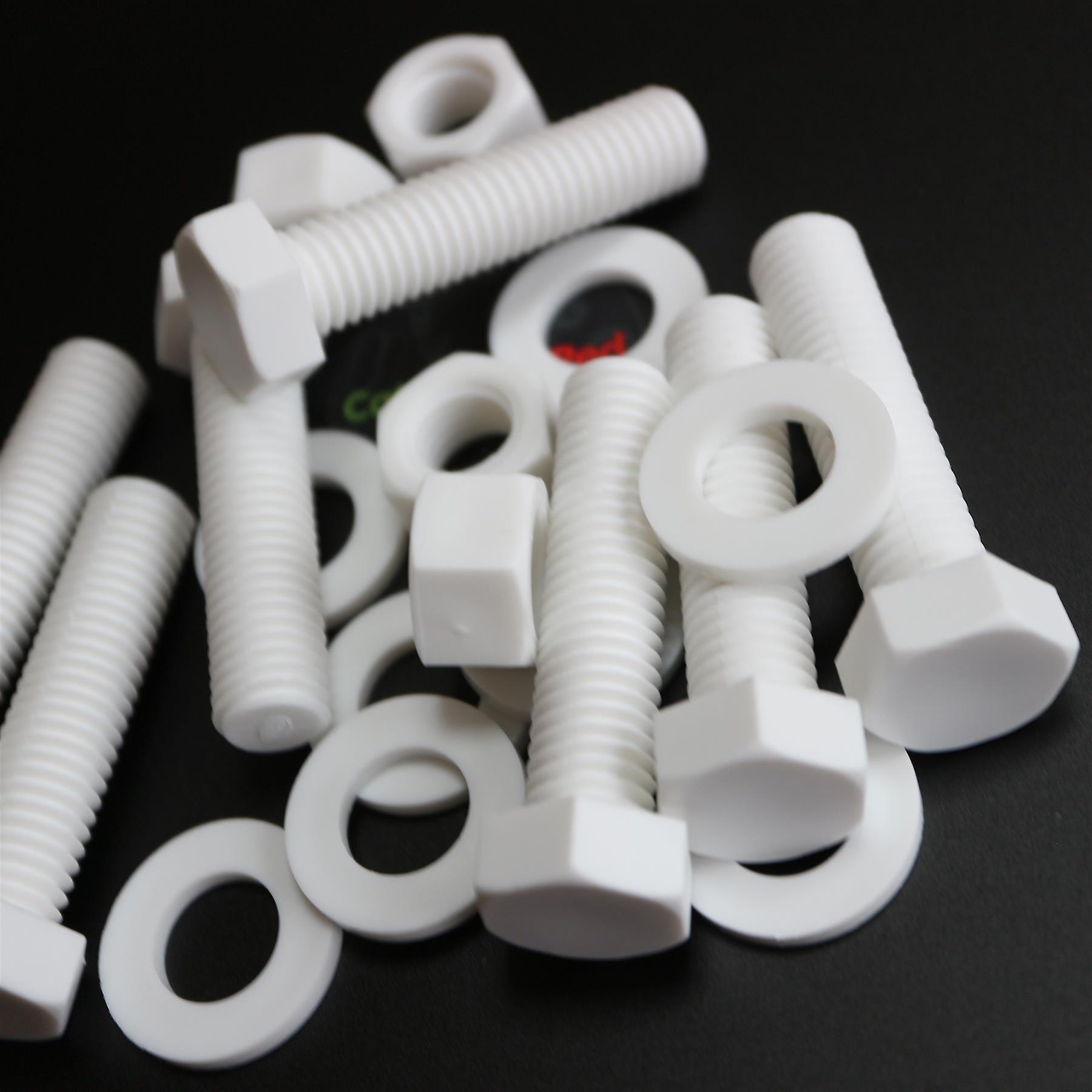 10x White， Hex Head， (PP)， M12 x 50mm， Plastic Bolts，Nuts and Washers， -Screws