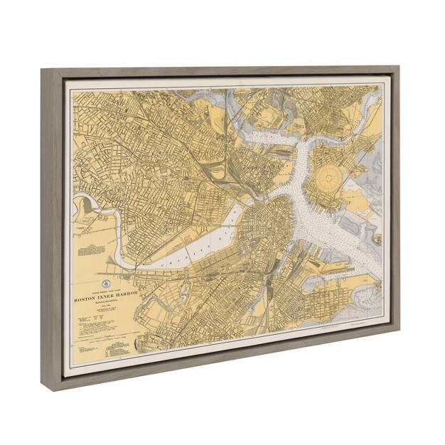 X 24 quot Sylvie Boston Harbor Map Framed Wall Canvas By Corinna Buchholz Gray Kate amp Laurel All Things Decor