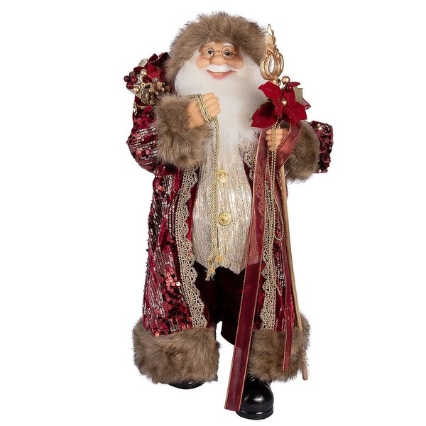 24 Large Burgundy Santa Claus Collectible Christmas Figurine Doll