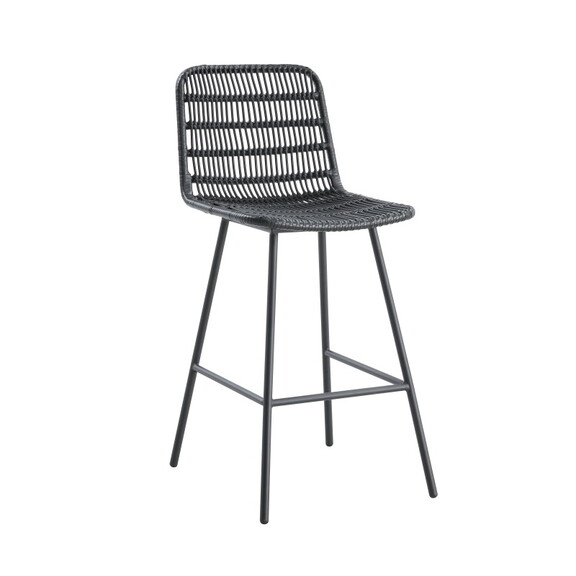 Rattan Bar Stool NTRL w/Black Mtl Frame TrckShp (C...