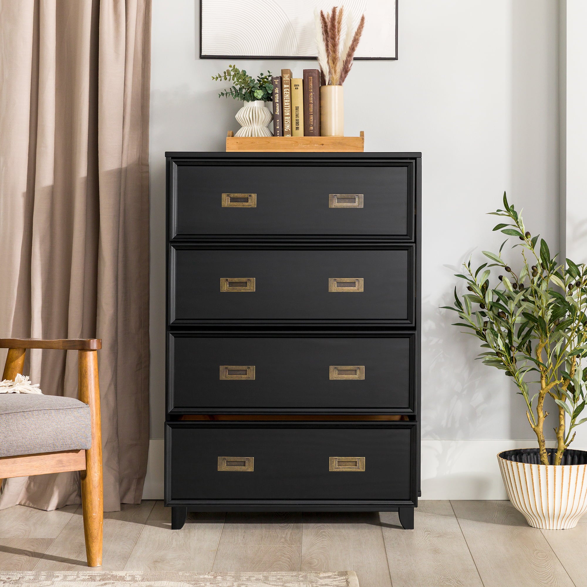 Manor Park Classic Modern Solid Wood 4-Drawer Dresser, Black