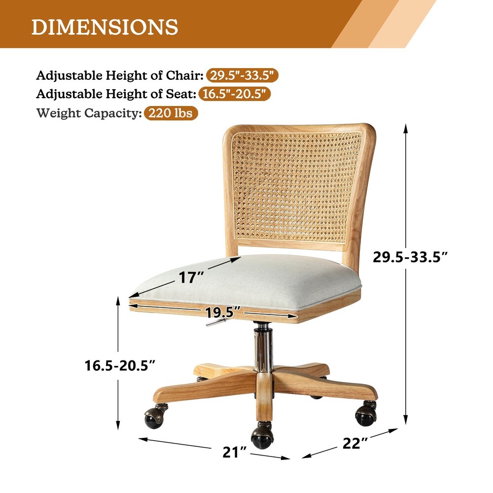 Calcutta Modern Rattan Back Task Chair with Solid Wood Legs by HULALA HOME