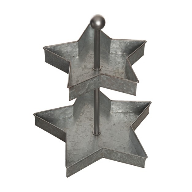 Transpac Metal 17 25 In Gray Patriotic 2 Tiered Star Decor Tray