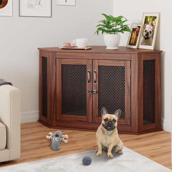 Corner Dog Crate Dog Kennel with Cushion Indoor Dog Crate Cage