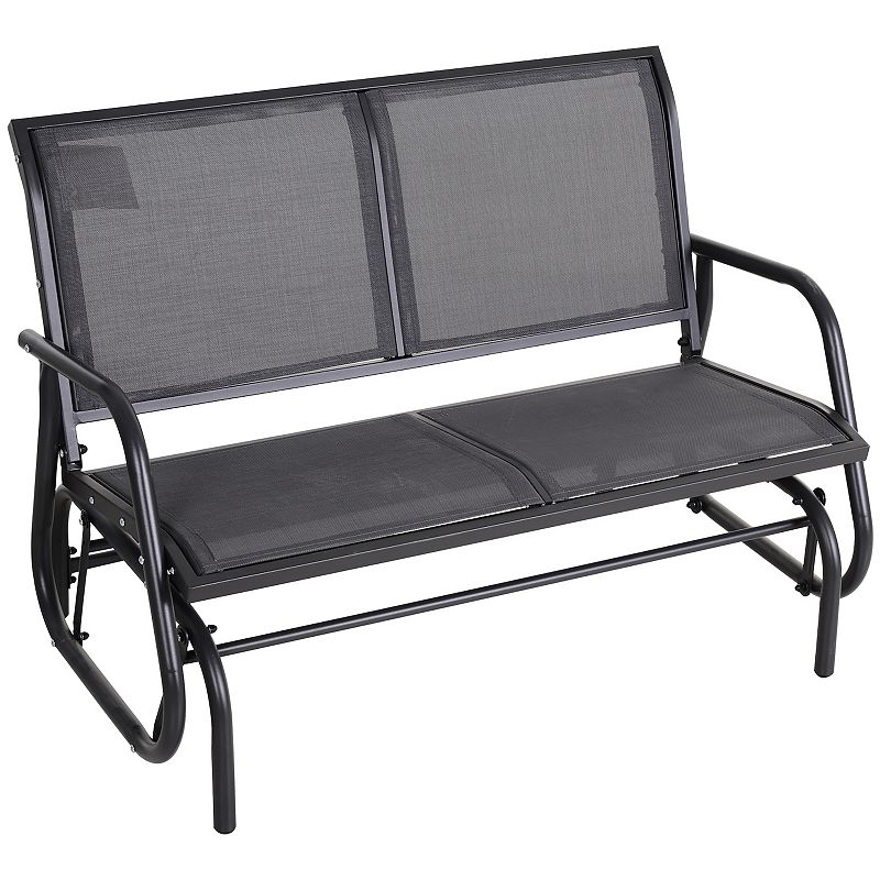 Outsunny 2-Person Patio Glider Bench Rocking Chair Loveseat w/ Armrest Black