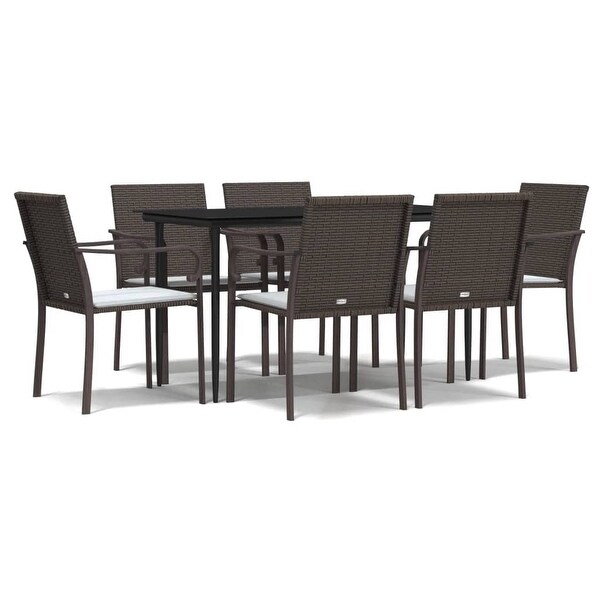 vidaXL Patio Dining Set Table and Chair with Cushions Poly Rattan and Steel