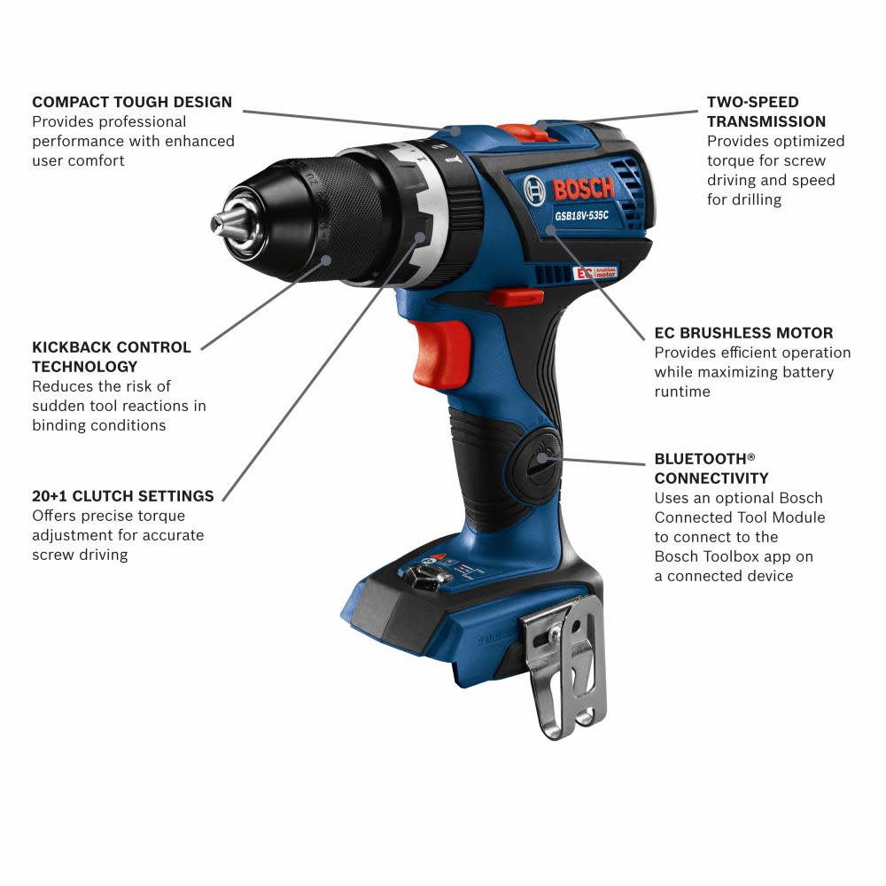 18 V EC Brushless Connected-Ready Compact Tough 1/2 In. Hammer Drill/Driver (Bare Tool) ;