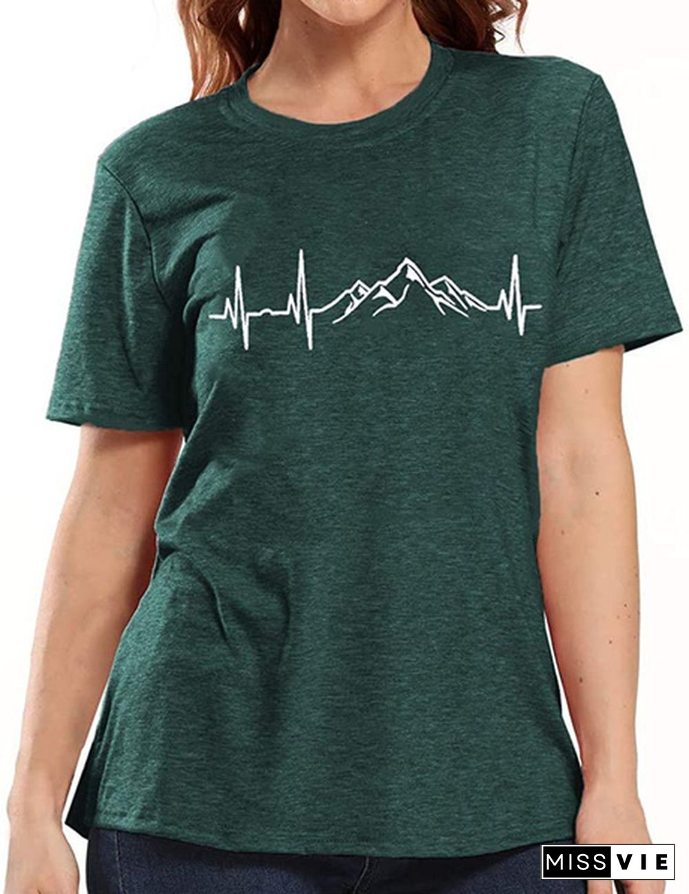 NEW shirt / Mountain Heartbeat T-Shirts for Women Casual Hiking Athletic Short Sleeve Camping Travel Graphic Tees Tops