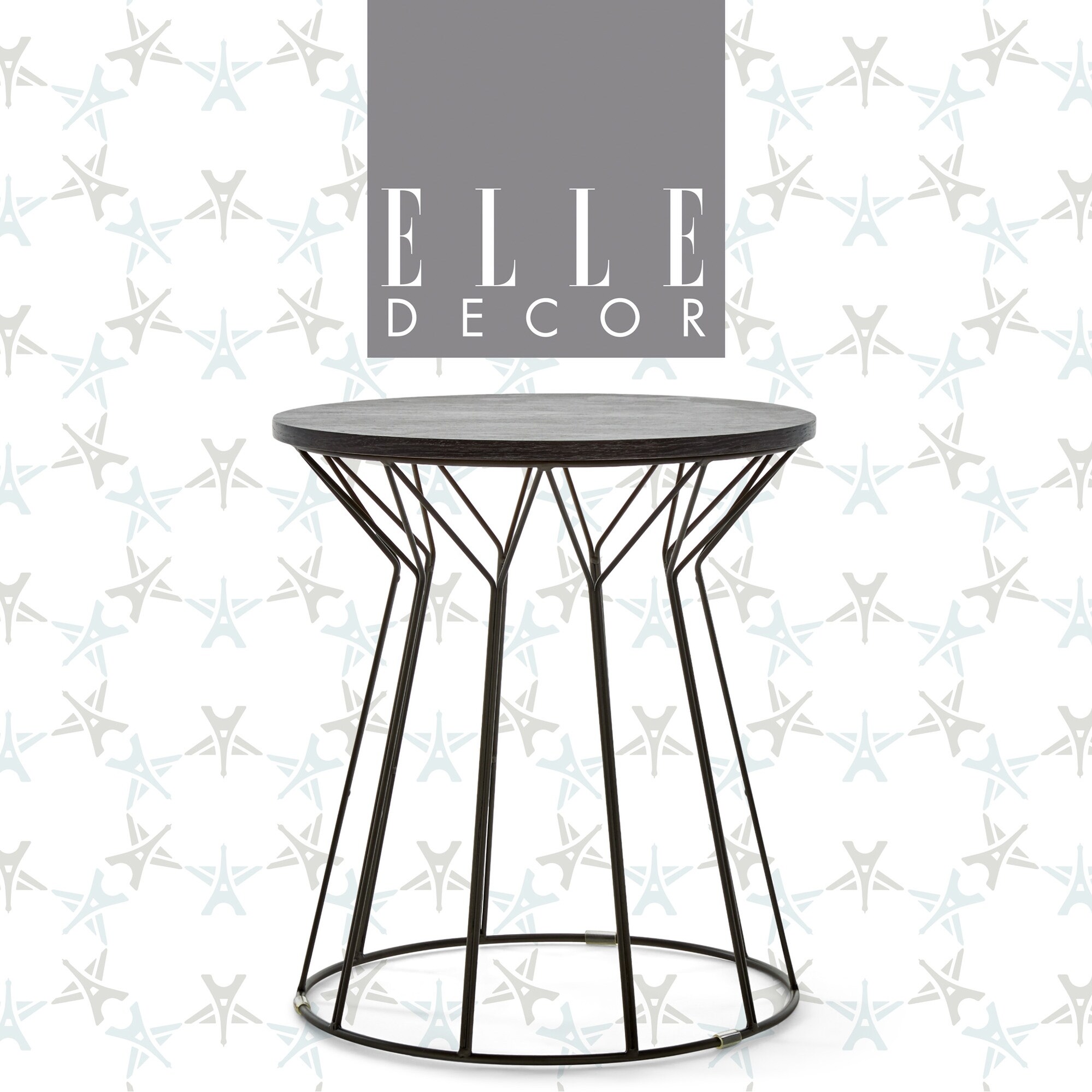 Elle Decor Fleur Black Metal Side Table with Wood Top