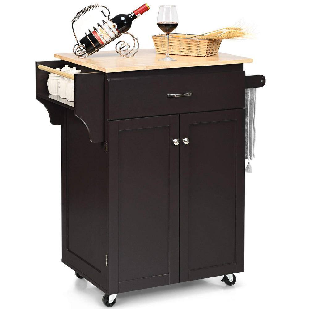 Bunpeony 32 in. W Heavy Duty Brown Rolling Kitchen Island with Spice Rack and Adjustable Shelf ZY1K0101