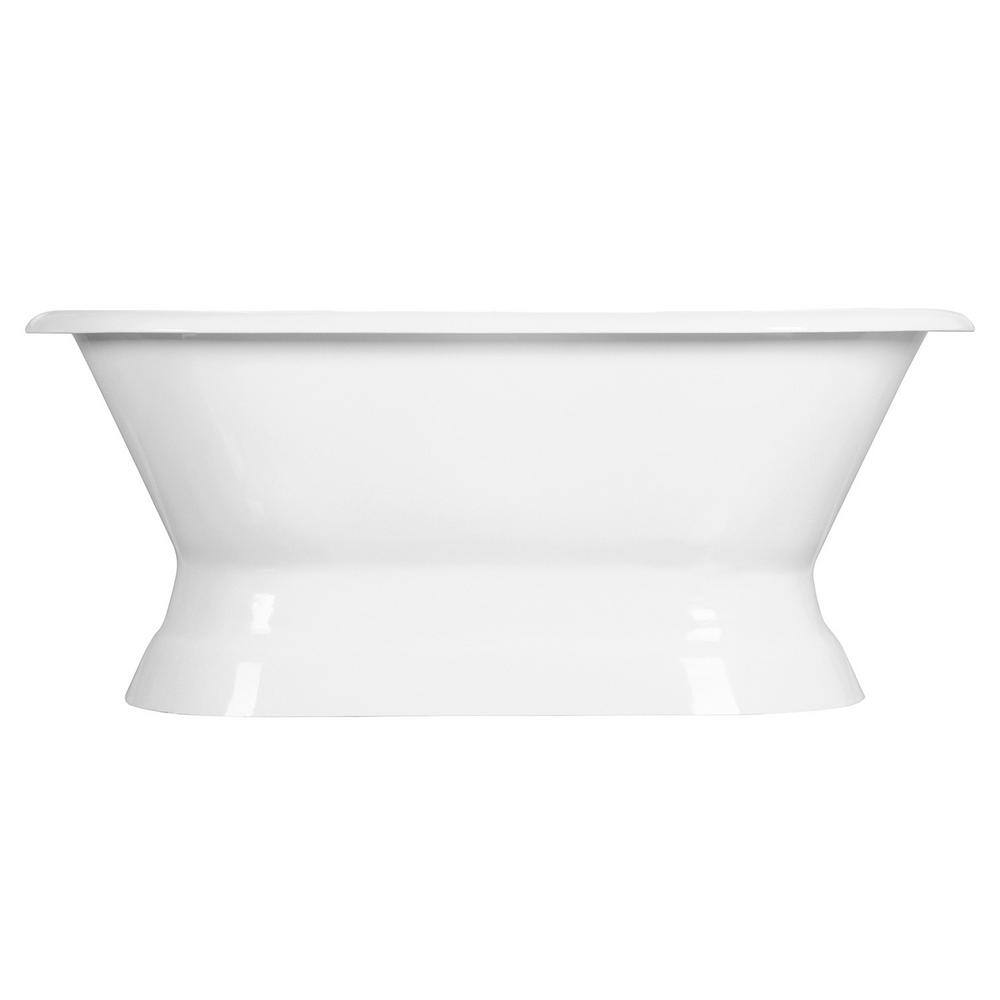 66 in. Cast Iron Double Slipper Pedestal Flatbottom Bathtub in White HVCTND663024